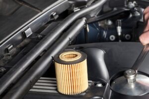 Air Filter Replacement In Rothschild, WI At Eagle Express Lube. Close-up of a car air filter in auto shop.