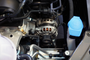 Fuel System Service & Alternator Replacement in Waupaca WI At Little Wolf Automotive. close-up view of a car engine bay, showcasing the alternator