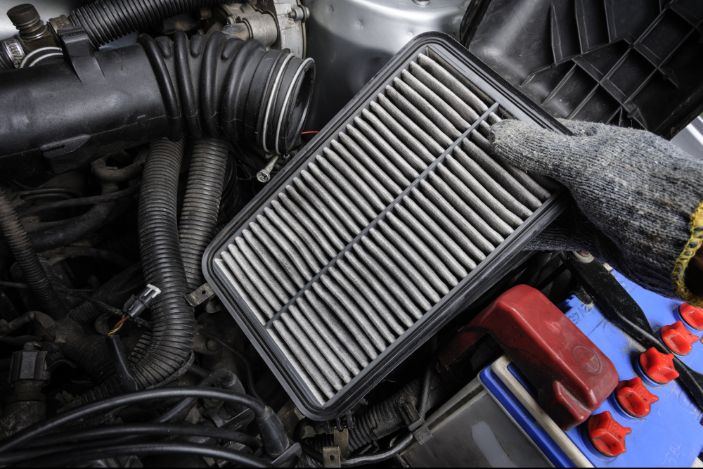 Cabin Air Filter Replacement in Rothschild WI At Eagle Express Lube. Close-up view of a dirty cabin air filter during vehicle maintenance